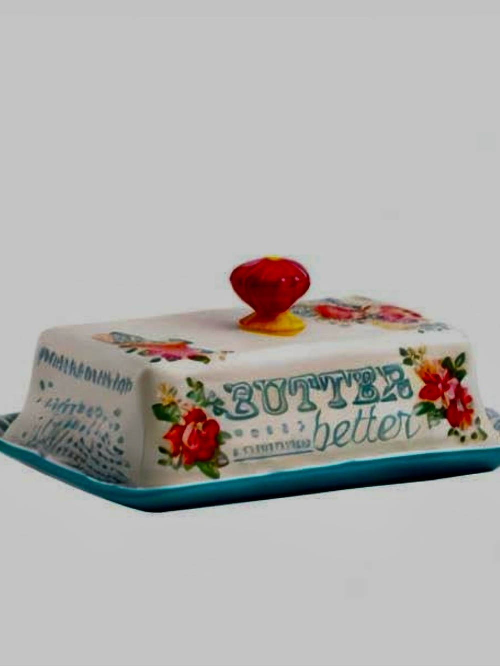The Pioneer Woman Floral Butter Dish with Red and Yellow Knob - Picture 8 of 8